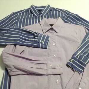 Lot of 2 Banana Republic XS Button Down Shirts Blue Stripe & Lilac Purple